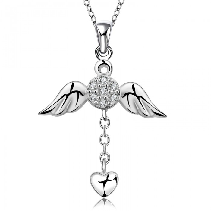 SN674 Fashion Silver Jewelry Crystal Angel Pendants Necklace