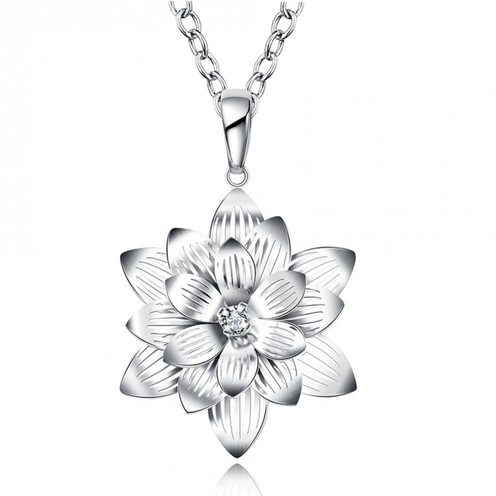 SN735 Fashion Silver Jewelry Crystal Flower Pendants Necklace