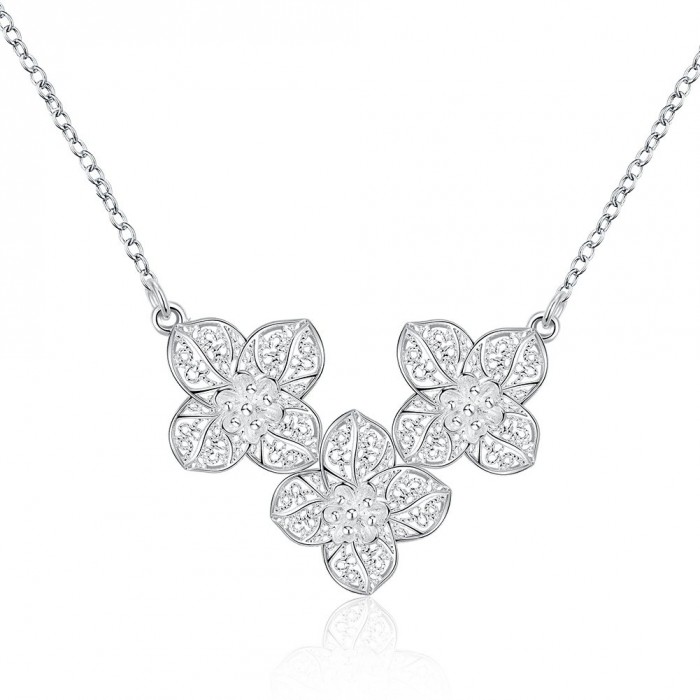 SN754 Fashion Silver Jewelry Flower Pendants Necklace For Women