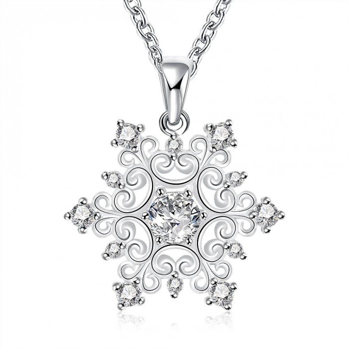 SN771 Hot Silver Jewelry Crystal Snowflake Pendants Necklace