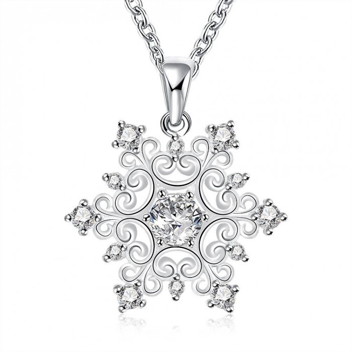 SN771 Hot Silver Jewelry Crystal Snowflake Pendants Necklace