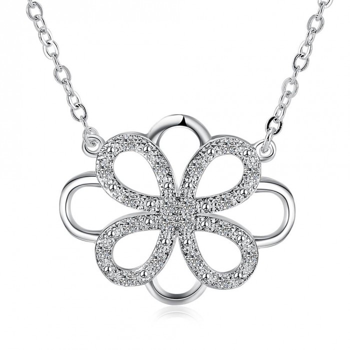 SN867 Fashion Silver Jewelry Crystal Flower Pendants Necklace