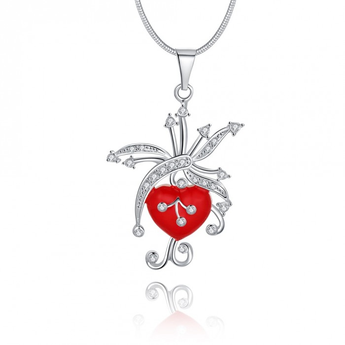 SN932 Fashion Silver Jewelry Crystal Heart Pendants Necklace