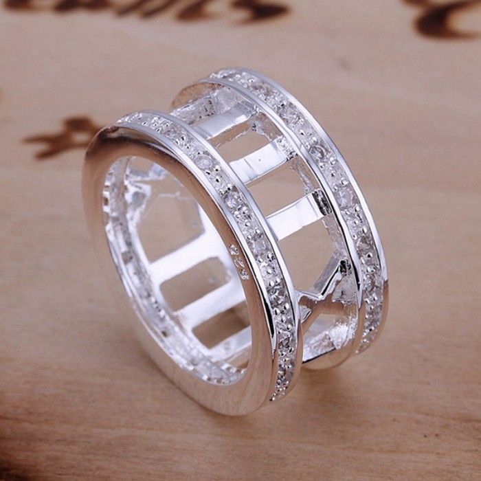 SR002 Fashion Silver Jewelry Crystal Roman Rings Men Women