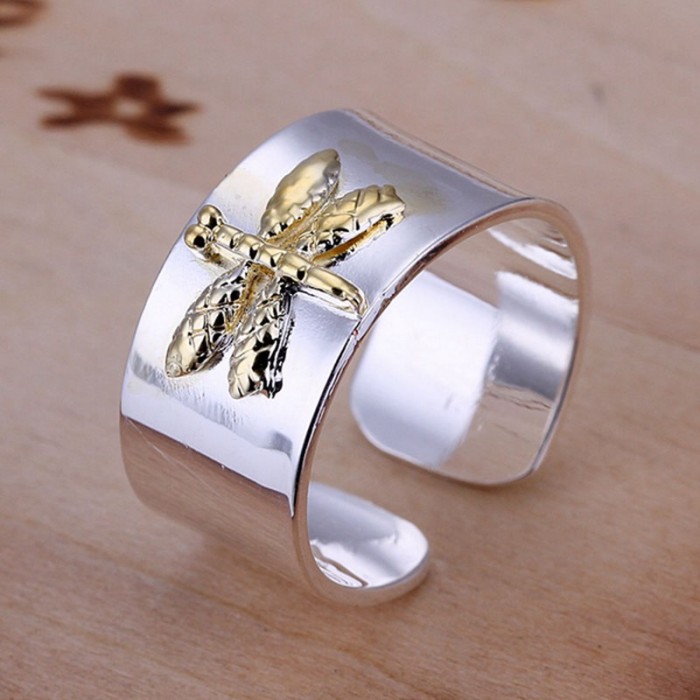 SR011 Fashion Silver Jewelry Gold Dragonfly Rings For Women