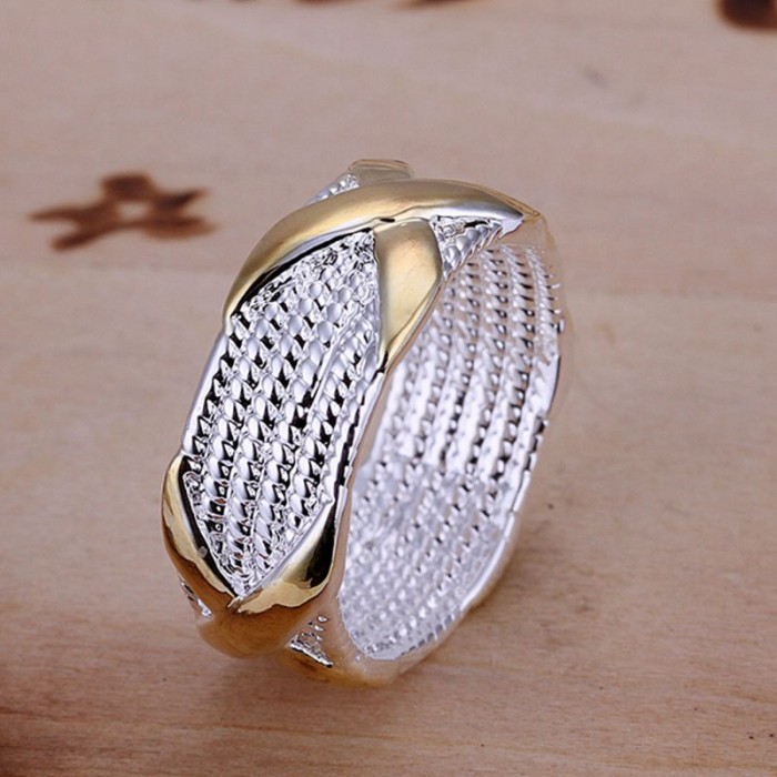 SR013 Fashion Silver Jewelry Gold X Rings Men Women