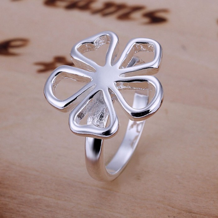 SR015 Fashion Silver Jewelry Flower Rings For Women