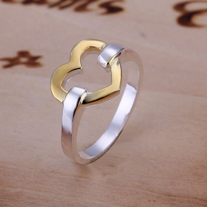 SR019 Fashion Silver Jewelry Gold Heart Rings Men Women