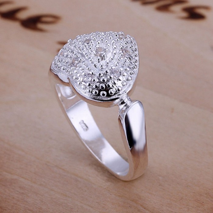 SR027 Fashion Silver Jewelry Crystal Heart Rings Men Women