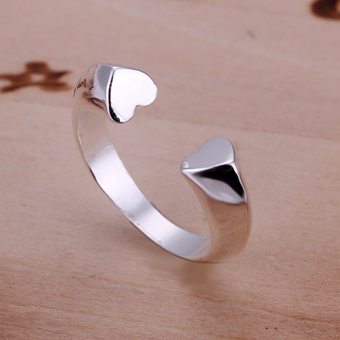 SR030 Fashion Silver Jewelry Heart Open Rings Men Women