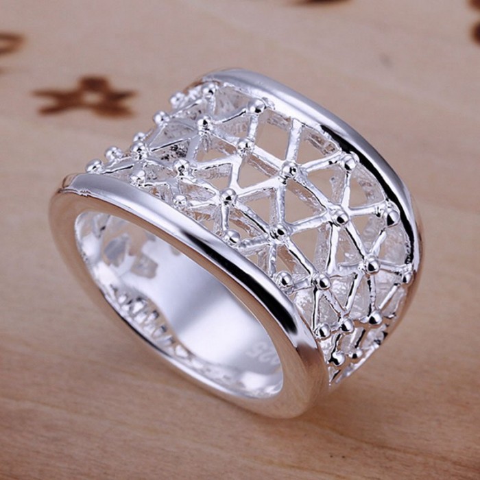 SR032 Fashion Silver Jewelry Hollow out Rings Men Women