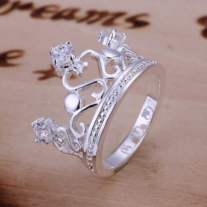 SR034 Fashion Silver Jewelry Crystal Crown Rings For Women