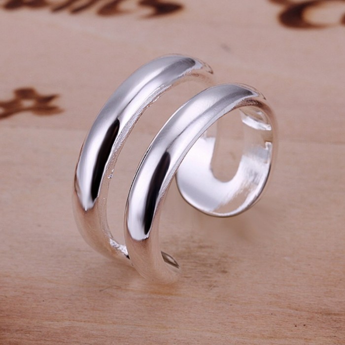 SR038 Fashion Silver Jewelry 2 Lines Rings For Women