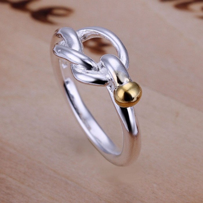 SR044 Fashion Silver Jewelry Gold Knot Rings For Women