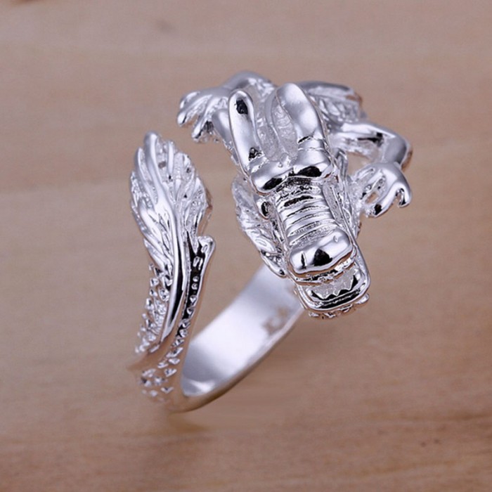 SR054 Fashion Silver Jewelry Dragon Rings Men Women