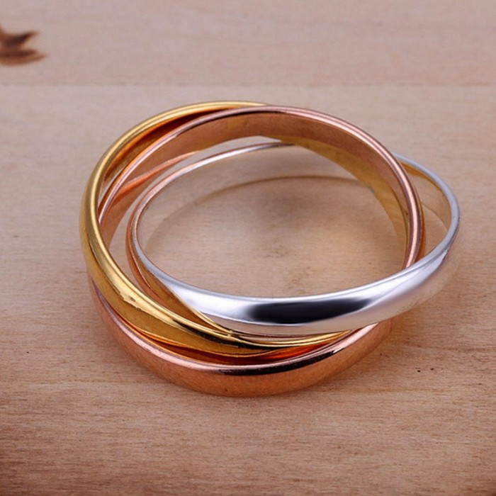 SR058 Fashion Silver Jewelry Gold 3Circel Rings Men Women