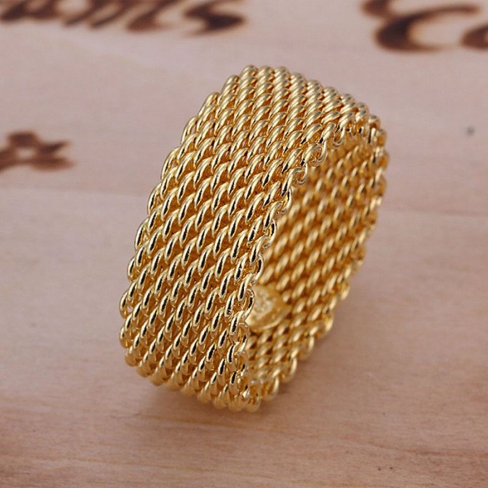 SR064 Fashion Silver Jewelry Gold Mesh Rings Men Women