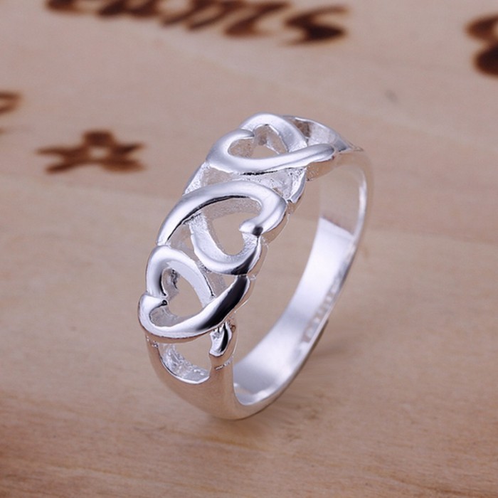 SR090 Fashion Silver Jewelry 3 Heart Rings For Women