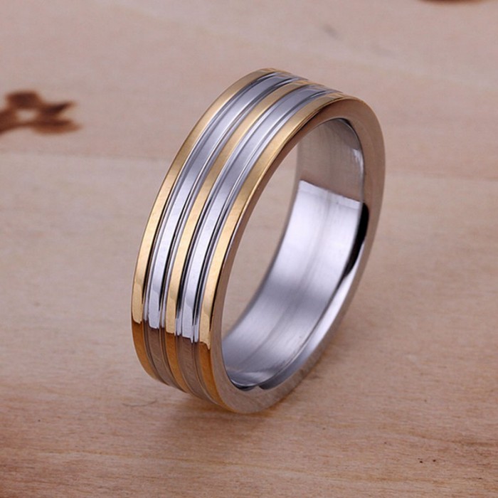 SR099 Fashion Silver Jewelry Gold Streak Rings For Men Women