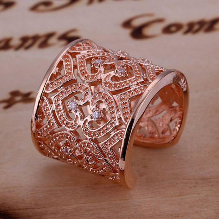 SR108 Fashion Silver Jewelry Rose Gold Crystal Heart Rings