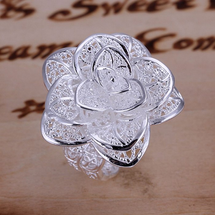 SR116 Fashion Silver Jewelry Flower Rings For Women