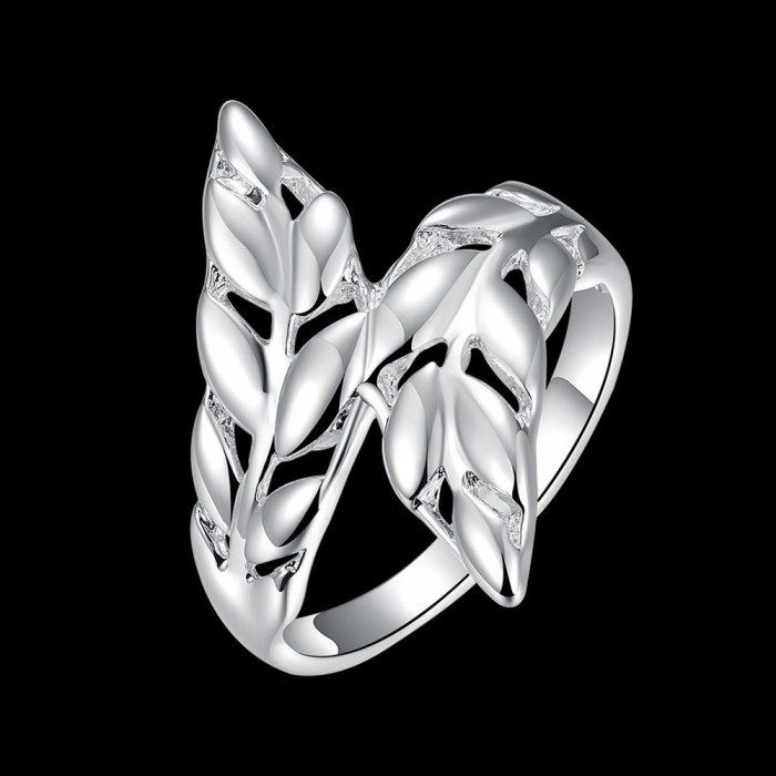 SR119 Fashion Silver Jewelry Feather Rings For Women