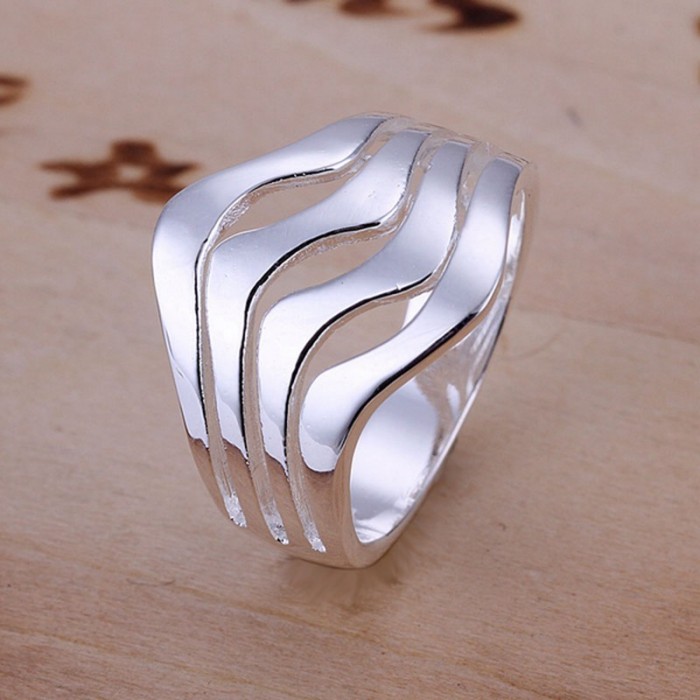 SR123 Fashion Silver Jewelry Ripple Rings For Women