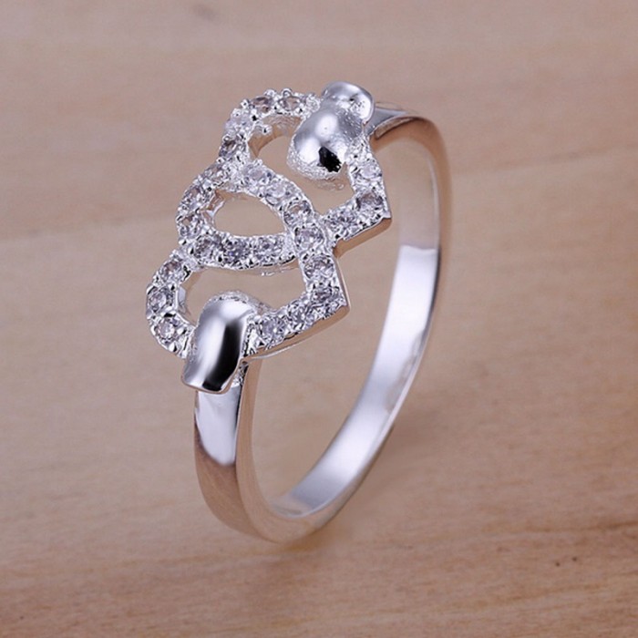 SR125 Fashion Silver Jewelry Crystal Heart Rings For Women