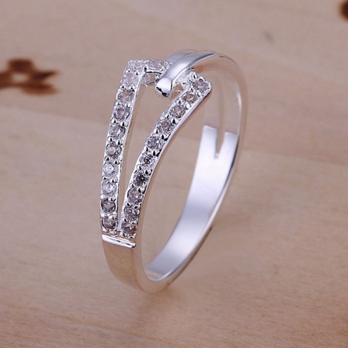 SR128 Fashion Silver Jewelry Crystal Geometry Rings For Women