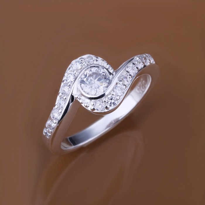 SR144 Fashion Silver Jewelry Crystal Geometry Rings For Women