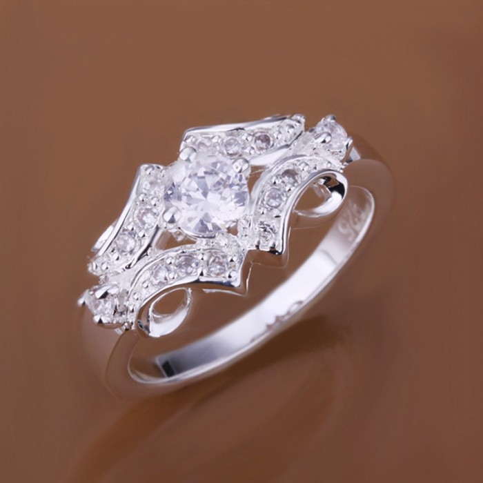 SR146 Fashion Silver Jewelry Crystal Geometry Rings For Women
