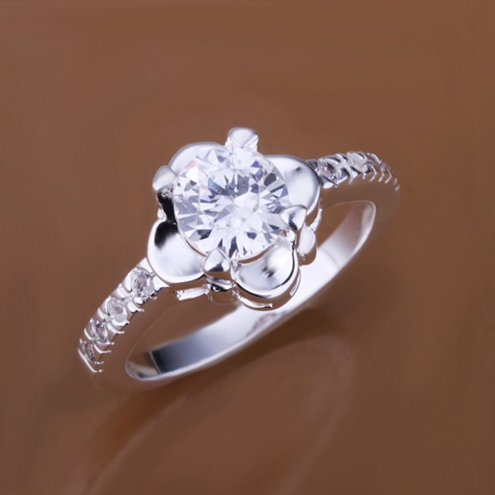 SR147 Fashion Silver Jewelry Crystal Flower Rings For Women