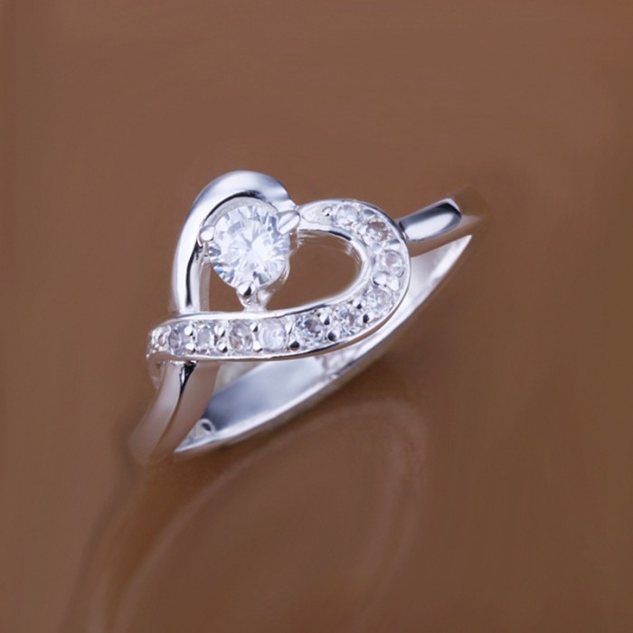 SR150 Fashion Silver Jewelry Crystal Heart Rings For Women