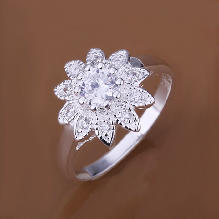 SR151 Fashion Silver Jewelry Crystal Flower Rings For Women