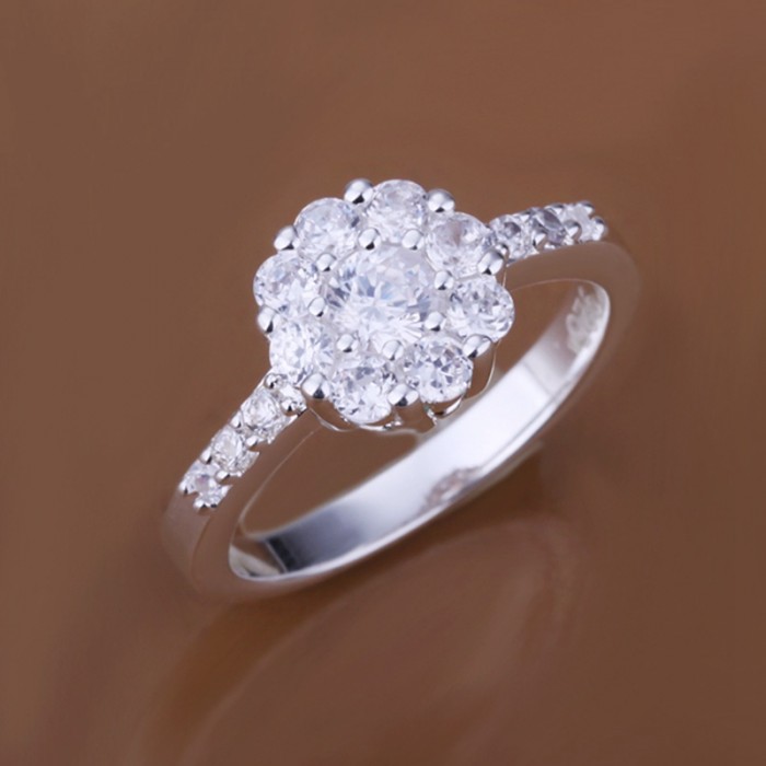 SR152 Fashion Silver Jewelry Crystal Flower Rings For Women