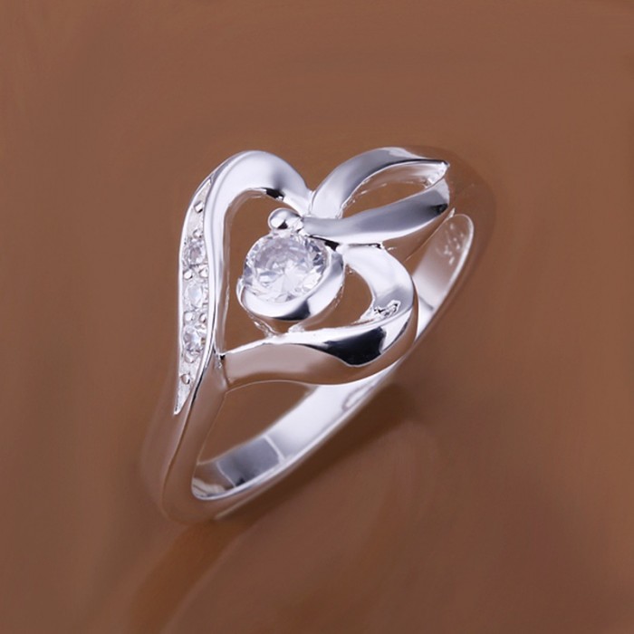 SR153 Fashion Silver Jewelry Crystal Heart Rings For Women