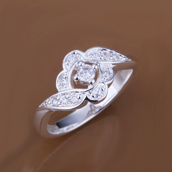 SR156 Fashion Silver Jewelry Crystal Flower Rings For Women