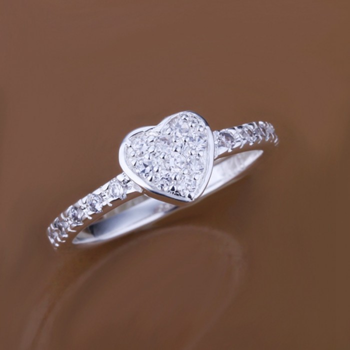 SR161 Fashion Silver Jewelry Crystal Heart Rings For Women