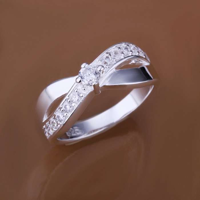 SR162 Fashion Silver Jewelry Crystal X Rings For Women