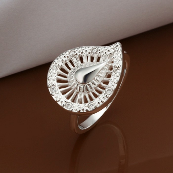 SR304 Fashion Silver Jewelry Crystal Waterdrop Rings For Women
