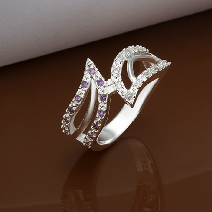 SR316 Fashion Silver Jewelry Crystal Leaf Rings For Women