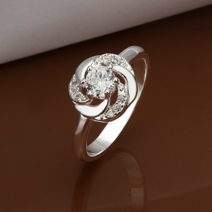 SR336 Fashion Silver Jewelry Crystal Flower Rings For Women