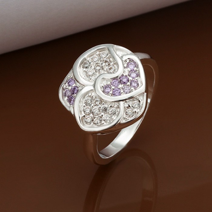 SR350 Fashion Silver Jewelry Crystal Flower Rings For Women