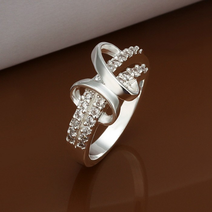 SR365 Fashion Silver Jewelry Crystal Circle Rings For Women