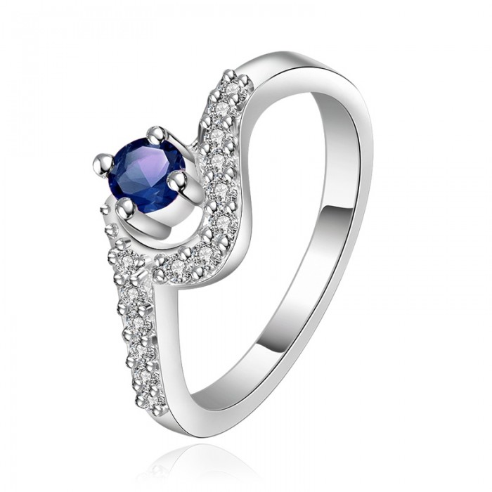 SR376 Fashion Silver Jewelry Blue Crystal Geometry Rings For Women