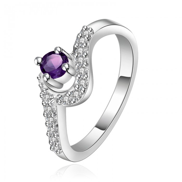 SR377 Fashion Silver Jewelry Purple Crystal Geometry Rings For Women