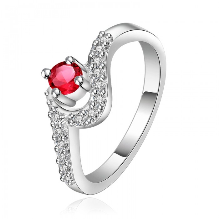 SR378 Fashion Silver Jewelry Red Crystal Geometry Rings For Women
