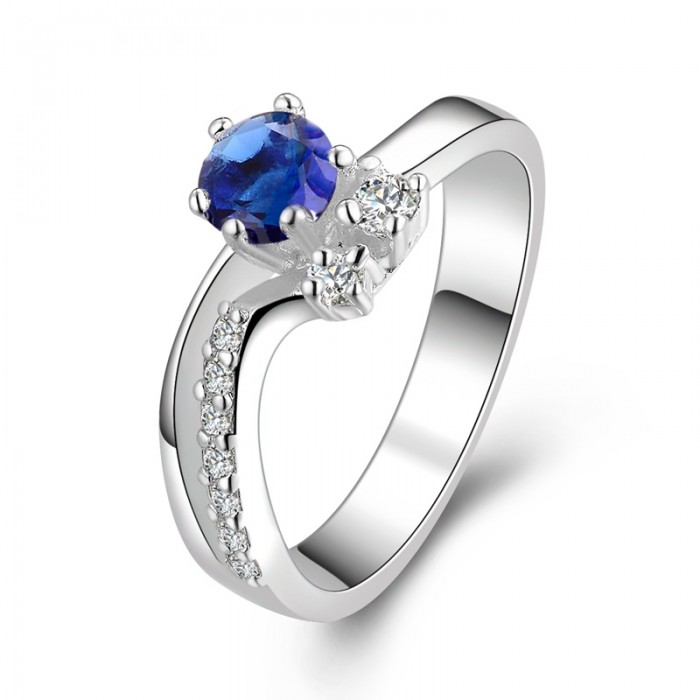 SR384 Fashion Silver Jewelry Blue Crystal Geometry Rings For Women