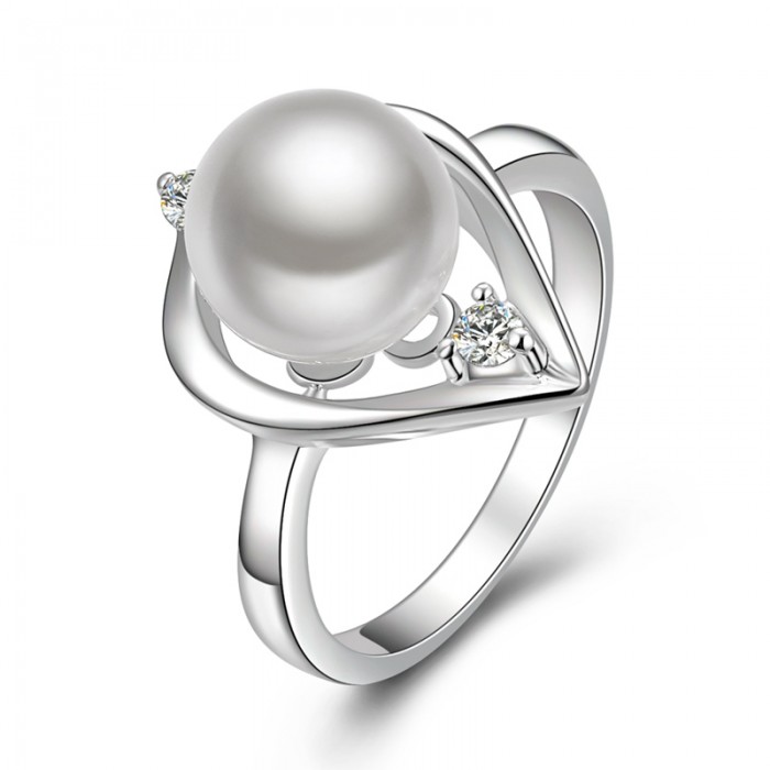 SR387 Fashion Silver Pearl Jewelry Crystal Rings For Women