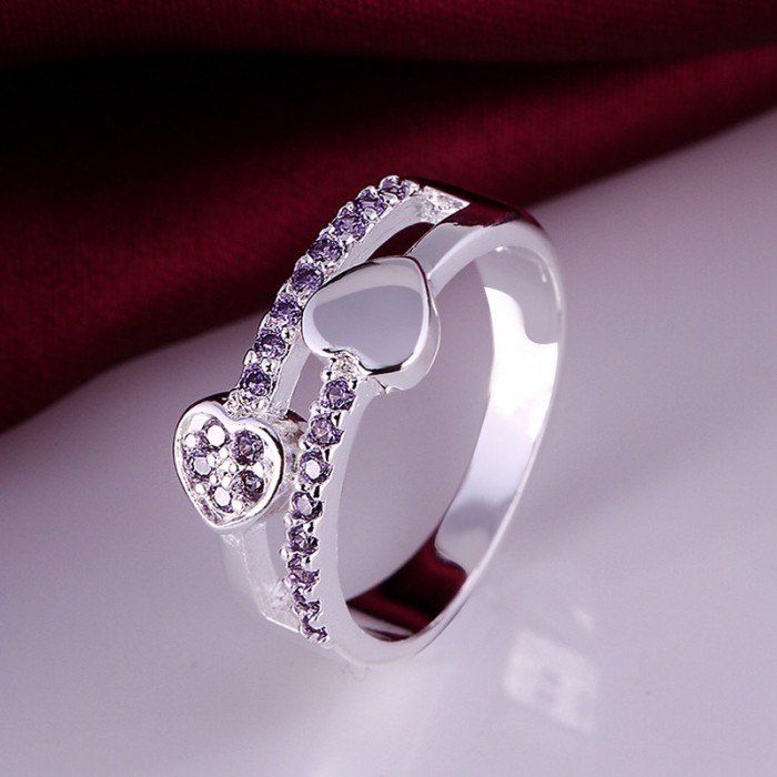 SR395 Fashion Silver Jewelry Crystal Heart Rings For Women